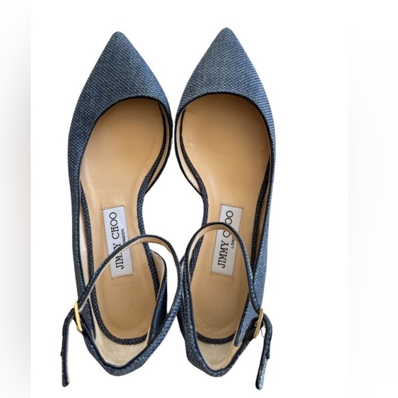 LIKE NEW Authentic Jimmy Choo Pointed Toe Denim Leather D’Orsay Work Flats - Picture 5 of 7